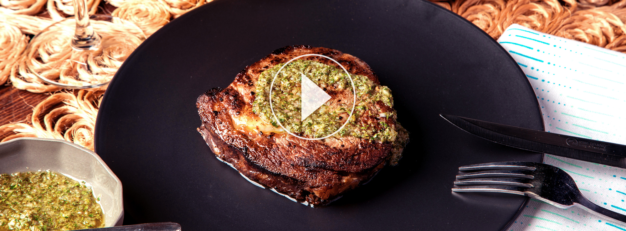 Steak with herb sauce
